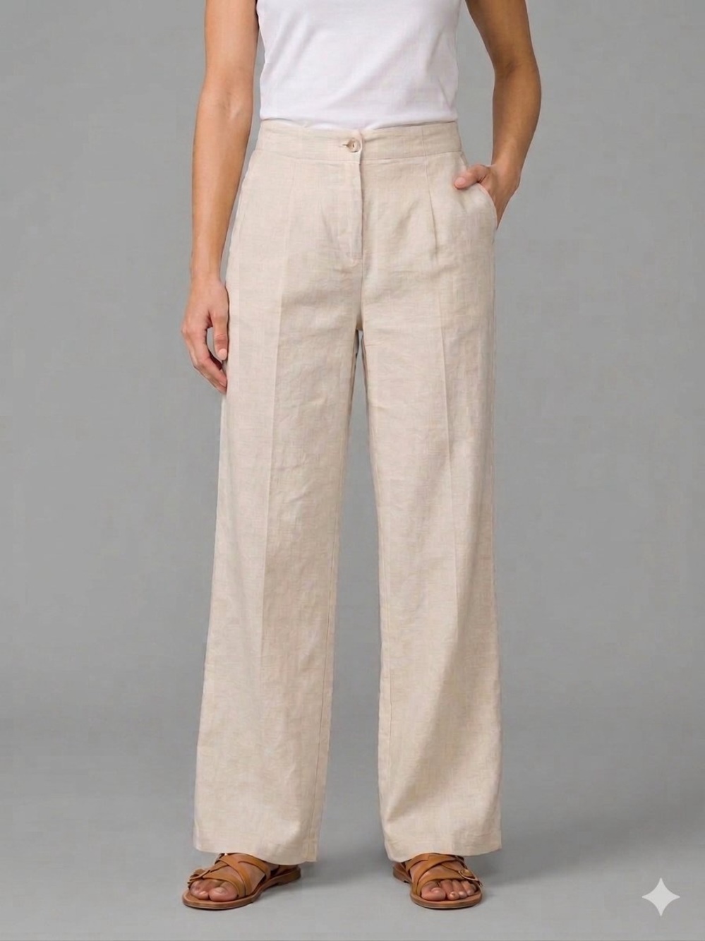 Classic High-Waist Wide-Leg Linen Blend Pants in Creamy Beige โข Size Large โข NWT - Picture 1 of 1